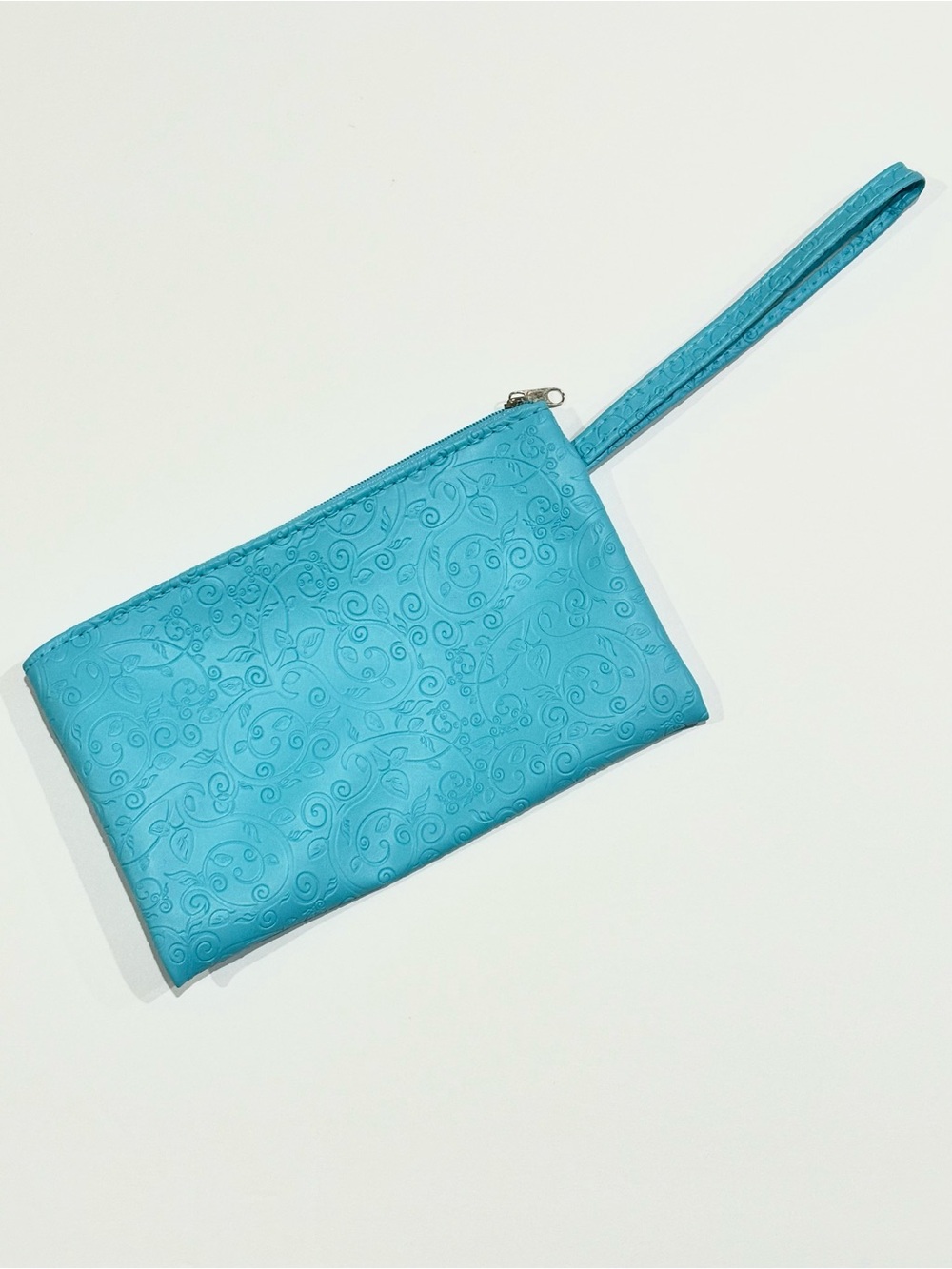 NWOT Turquoise Blue Embossed Floral Wristlet Clutch